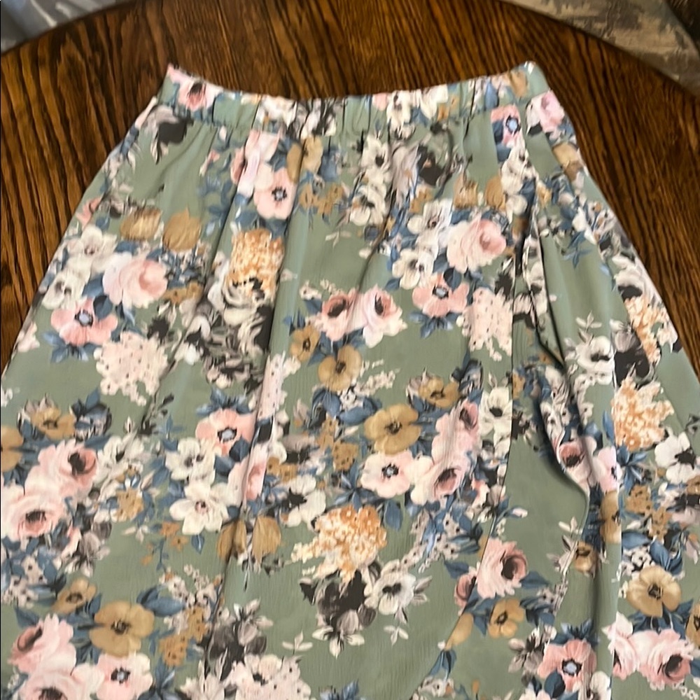 Green Envelope Pink and White Midi A-Line Skirt